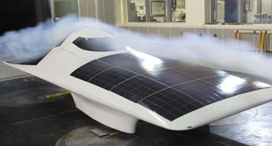 MIT solar car in the wind tunnel for testing